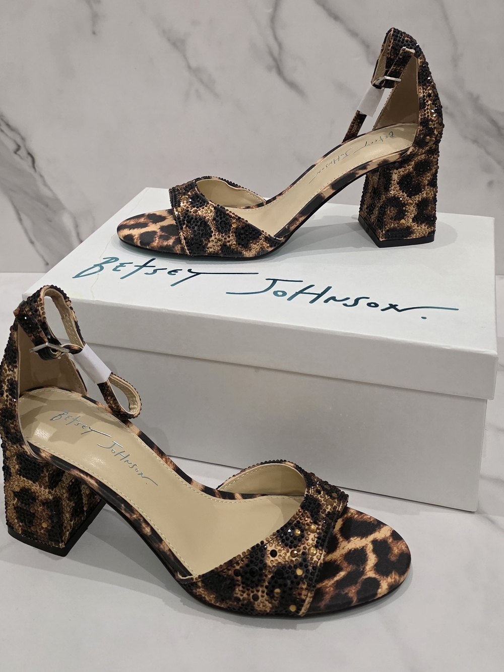 Betsey Johnson - Leopard-Print Block Heel Sandals - Black & Brown